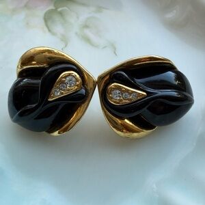 Vintage Kenneth J.Lane for Avon Midnight Rose black Pierced Bud Earrings.